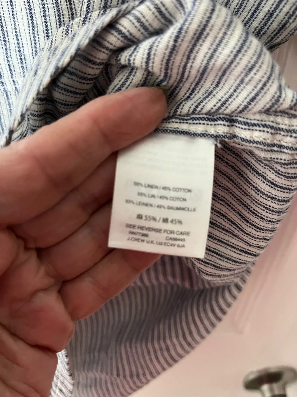 J. Crew Short-Sleeve Linen/Cotton Blend Striped Button-Up Shirt - Navy and White
